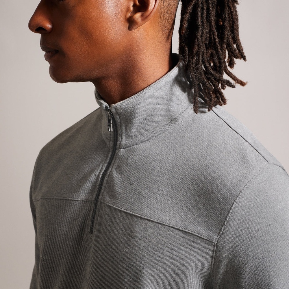 Ted Baker London Sz 5 US XL Long Sleeve Textured Panel Half Zip Grey Sweater - Picture 15 of 15